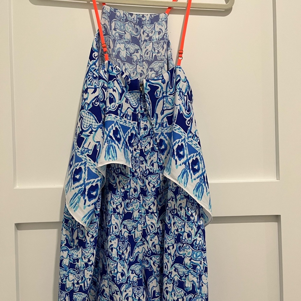 Lilly Pulitzer Romper Elephant Blue White Spaghetti Strap Size 0 summer - Picture 3 of 13